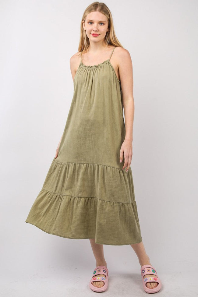 VERY J Ruffled A - Line Midi Cami Dress - Luxe Shopping