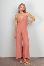 VERY J Sleeveless Ruched Wide Leg Jumpsuit - Luxe Shopping