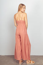 VERY J Sleeveless Ruched Wide Leg Jumpsuit - Luxe Shopping