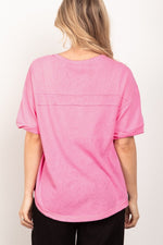 VERY J Twisted Sleeve Band Half Button Top - Luxe Shopping