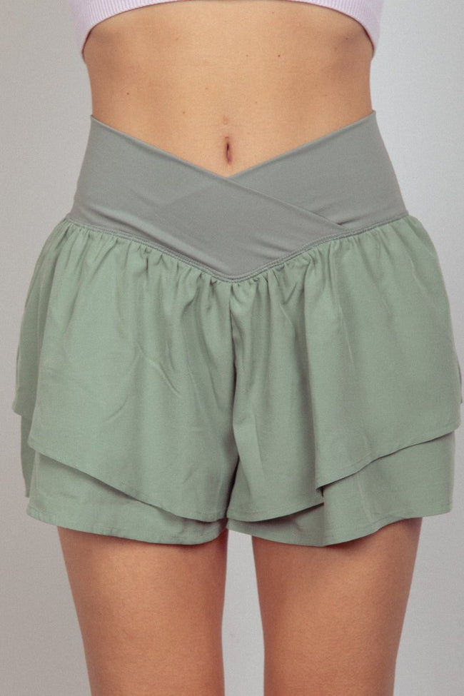 VERY J V - Shaped High Waist Layered Active Shorts - Luxe Shopping