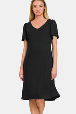 Zenana V - Neck Short Sleeve Dress - Luxe Shopping