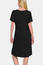 Zenana V - Neck Short Sleeve Dress - Luxe Shopping