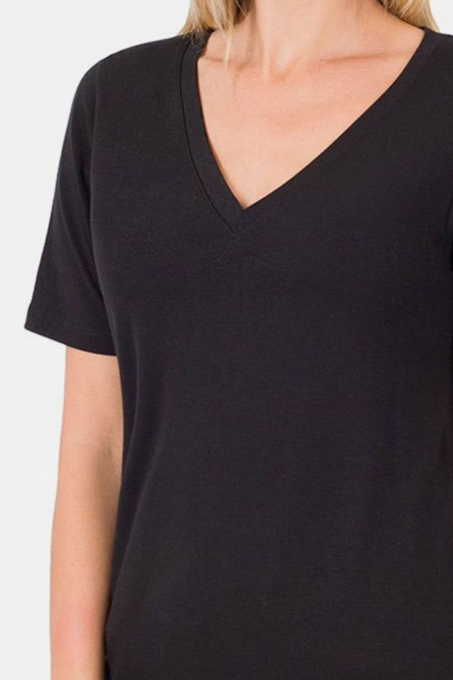 Zenana V - Neck Short Sleeve T - Shirt - Luxe Shopping