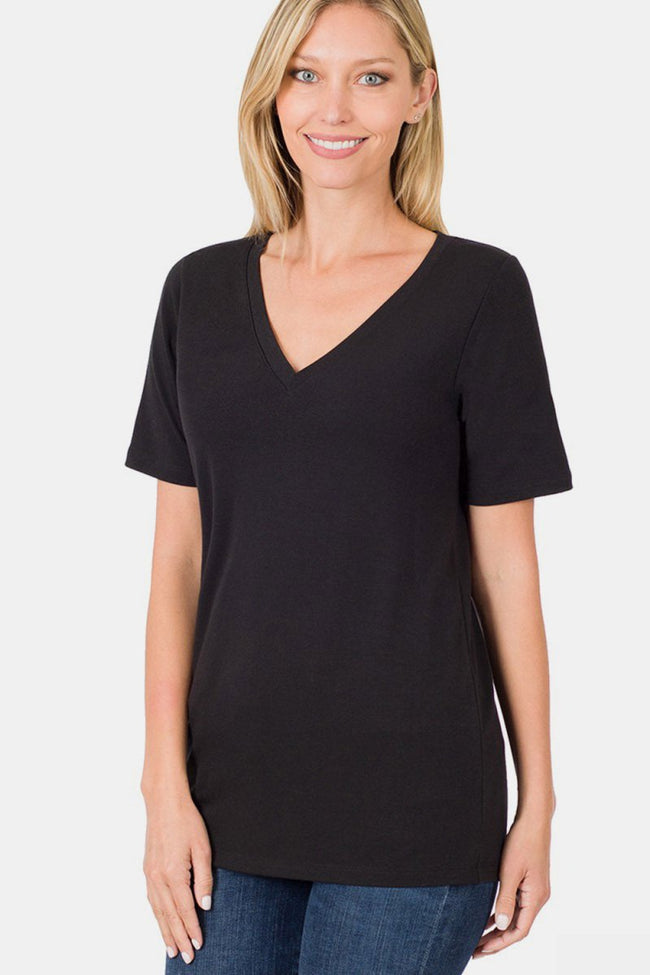 Zenana V - Neck Short Sleeve T - Shirt - Luxe Shopping