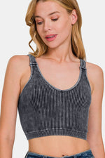 Zenana Washed Ribbed Cropped V - Neck Tank - Luxe Shopping