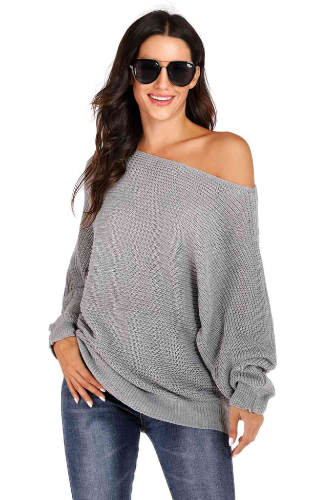 One Shoulder Dolman Sleeve Sweater - 2 Colors