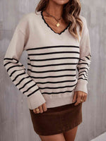 Striped V-Neck Drop Shoulder Sweater - 3 Colors