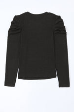 Black Buttoned Puff Long Sleeve Sheath Top - Luxe Shopping