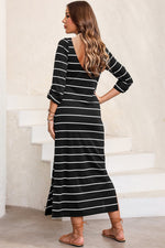 Black Striped Casual Slit Long Dress - Luxe Shopping