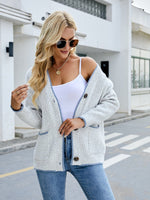 Button Down V-Neck Cardigan with Pockets - Luxe Shopping