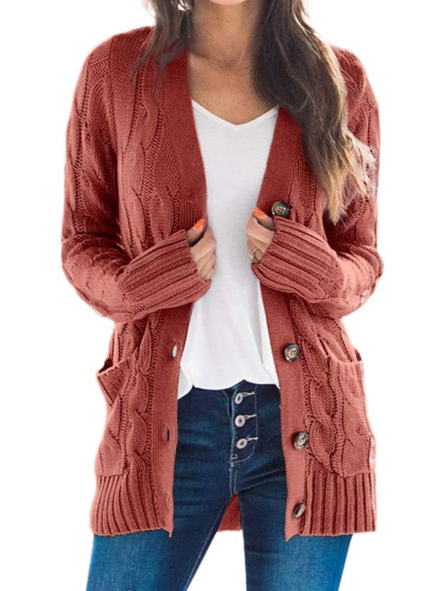 Cable-Knit Buttoned Cardigan with Pockets - 7 Colors - Luxe Shopping