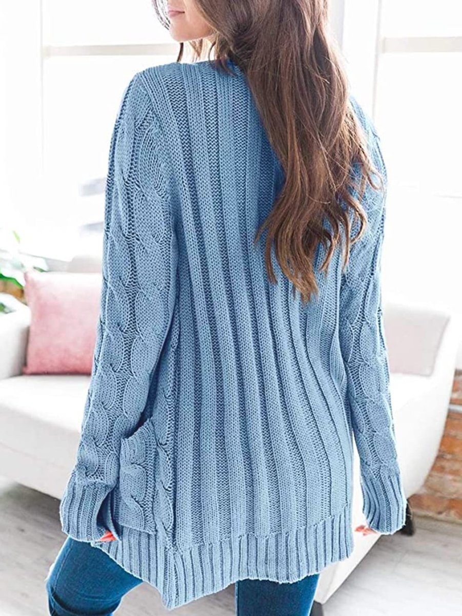 Cable-Knit Buttoned Cardigan with Pockets - 7 Colors - Luxe Shopping