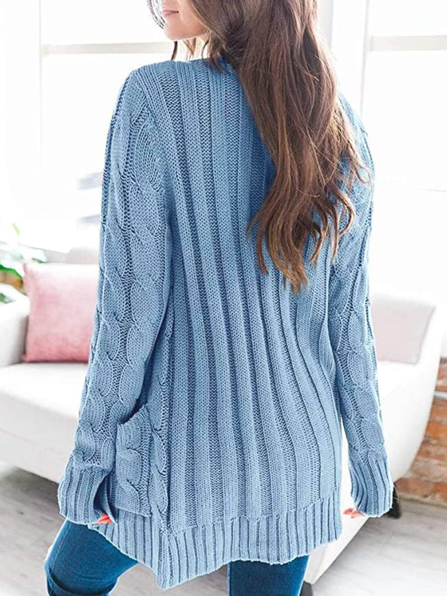 Cable-Knit Buttoned Cardigan with Pockets - 7 Colors - Luxe Shopping