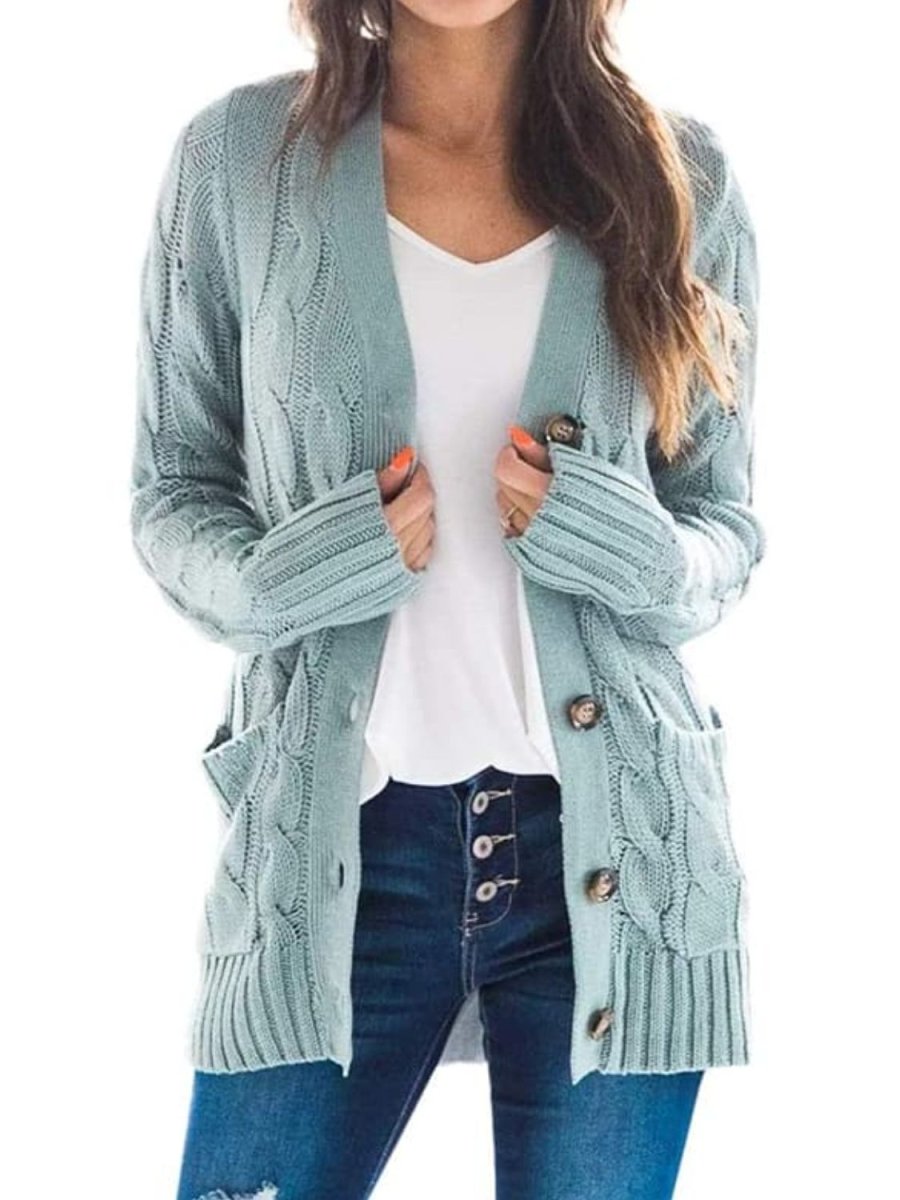 Cable-Knit Buttoned Cardigan with Pockets - 7 Colors - Luxe Shopping