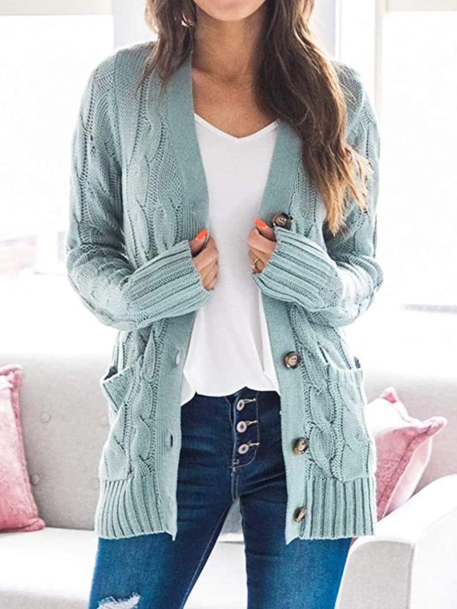 Cable-Knit Buttoned Cardigan with Pockets - 7 Colors - Luxe Shopping