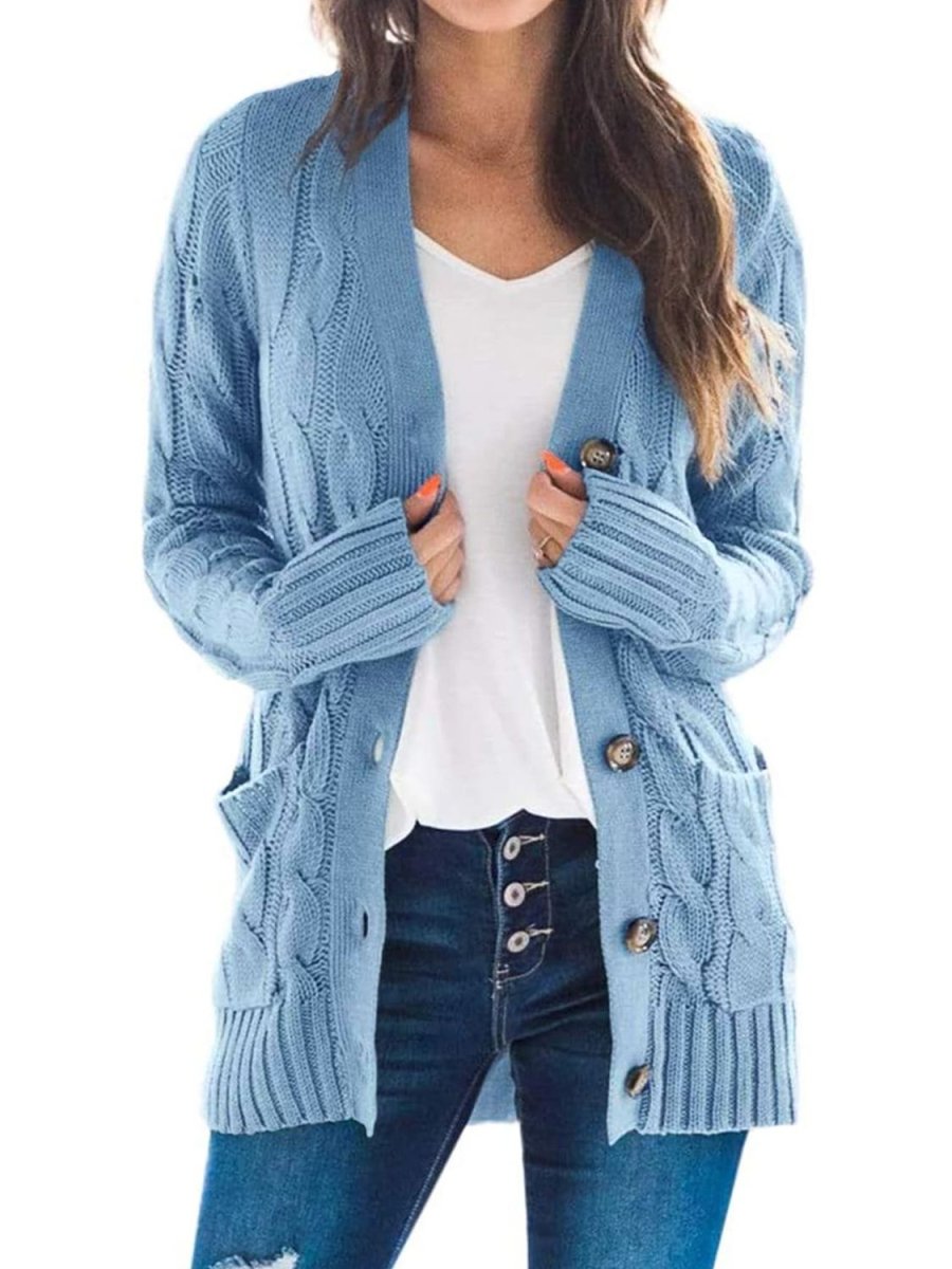 Cable-Knit Buttoned Cardigan with Pockets - 7 Colors - Luxe Shopping