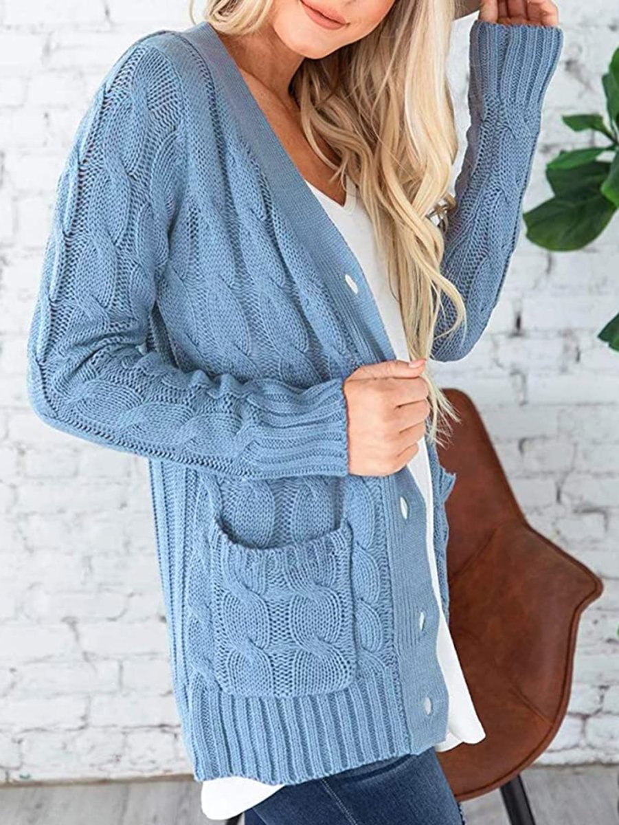 Cable-Knit Buttoned Cardigan with Pockets - 7 Colors - Luxe Shopping