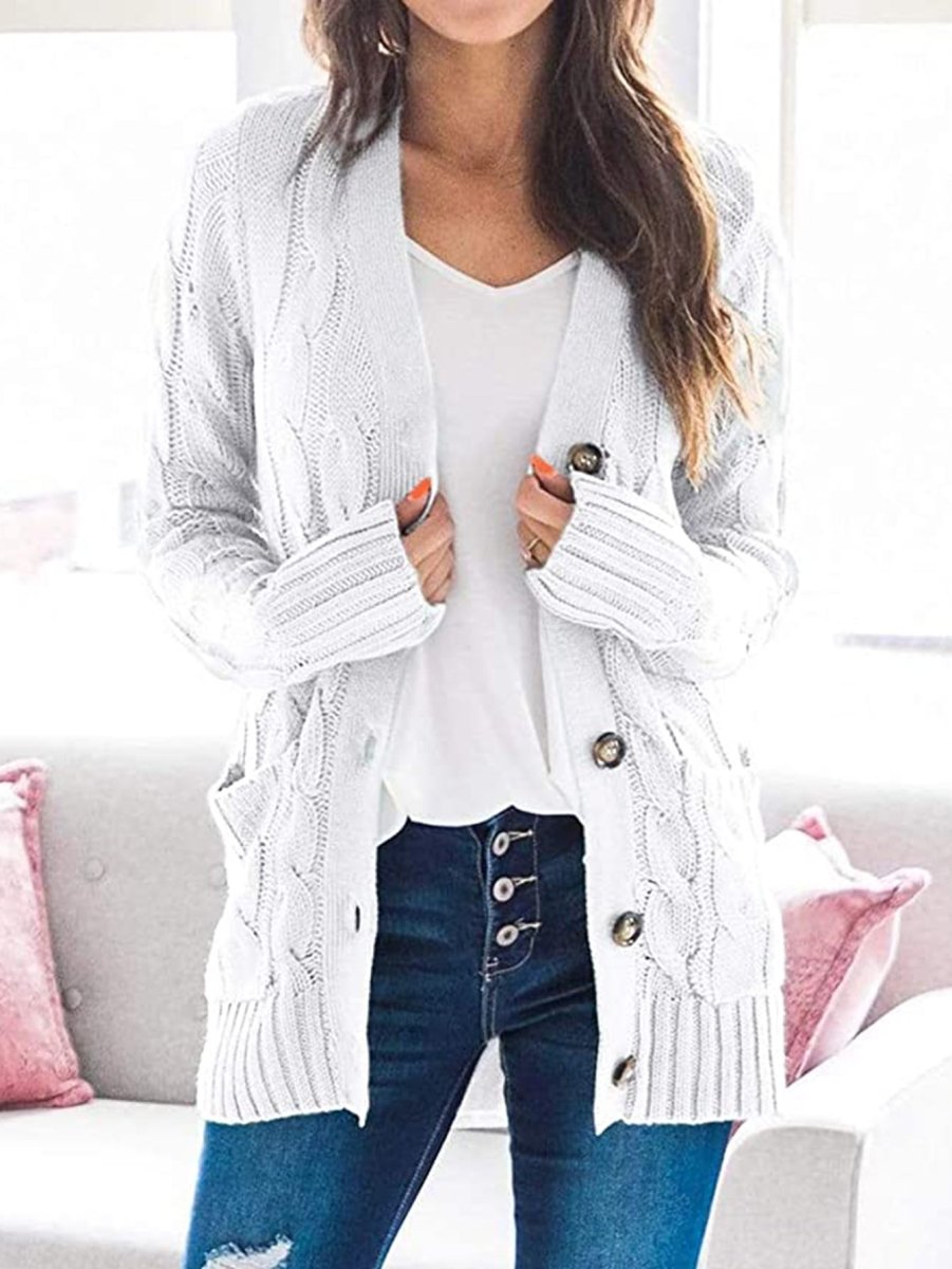 Cable-Knit Buttoned Cardigan with Pockets - 7 Colors - Luxe Shopping