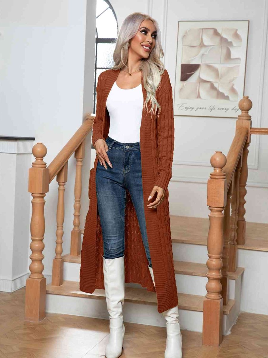 Cable-Knit Open Front Cardigan with Pockets - 3 Colors - Luxe Shopping