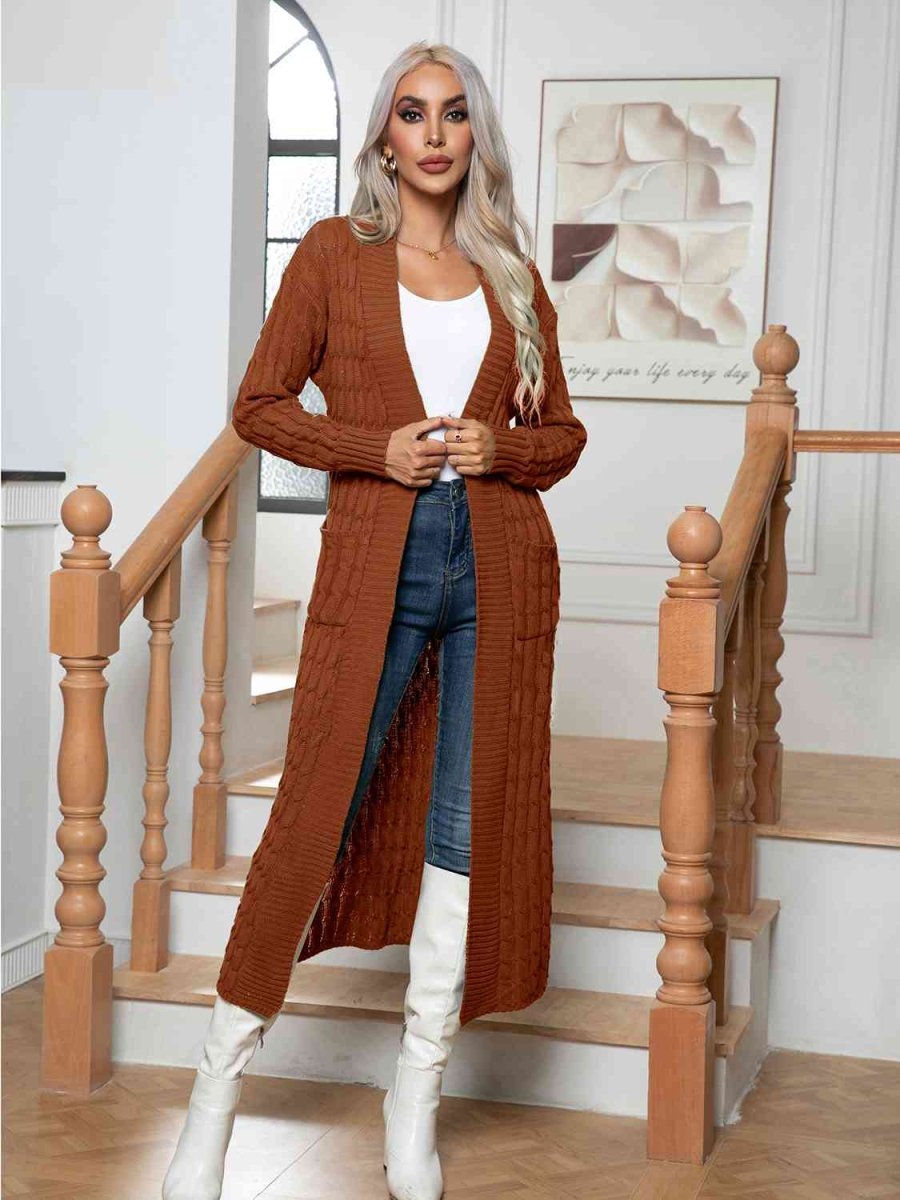 Cable-Knit Open Front Cardigan with Pockets - 3 Colors - Luxe Shopping