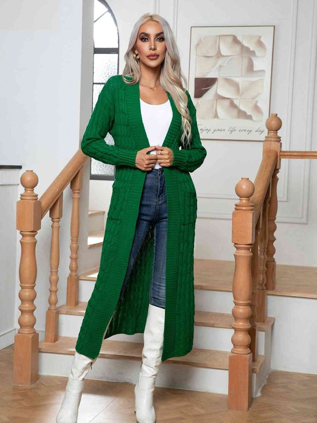 Cable-Knit Open Front Cardigan with Pockets - 3 Colors - Luxe Shopping