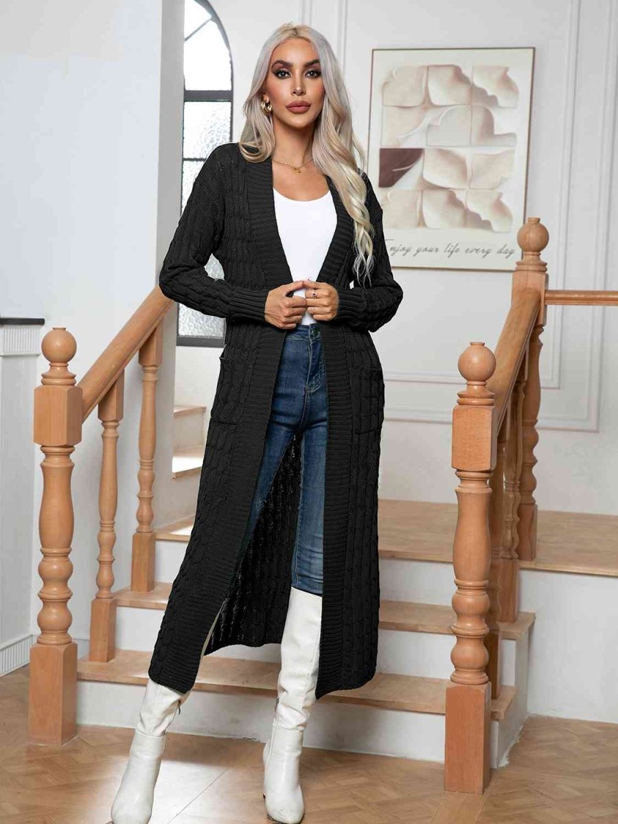 Cable-Knit Open Front Cardigan with Pockets - 3 Colors - Luxe Shopping