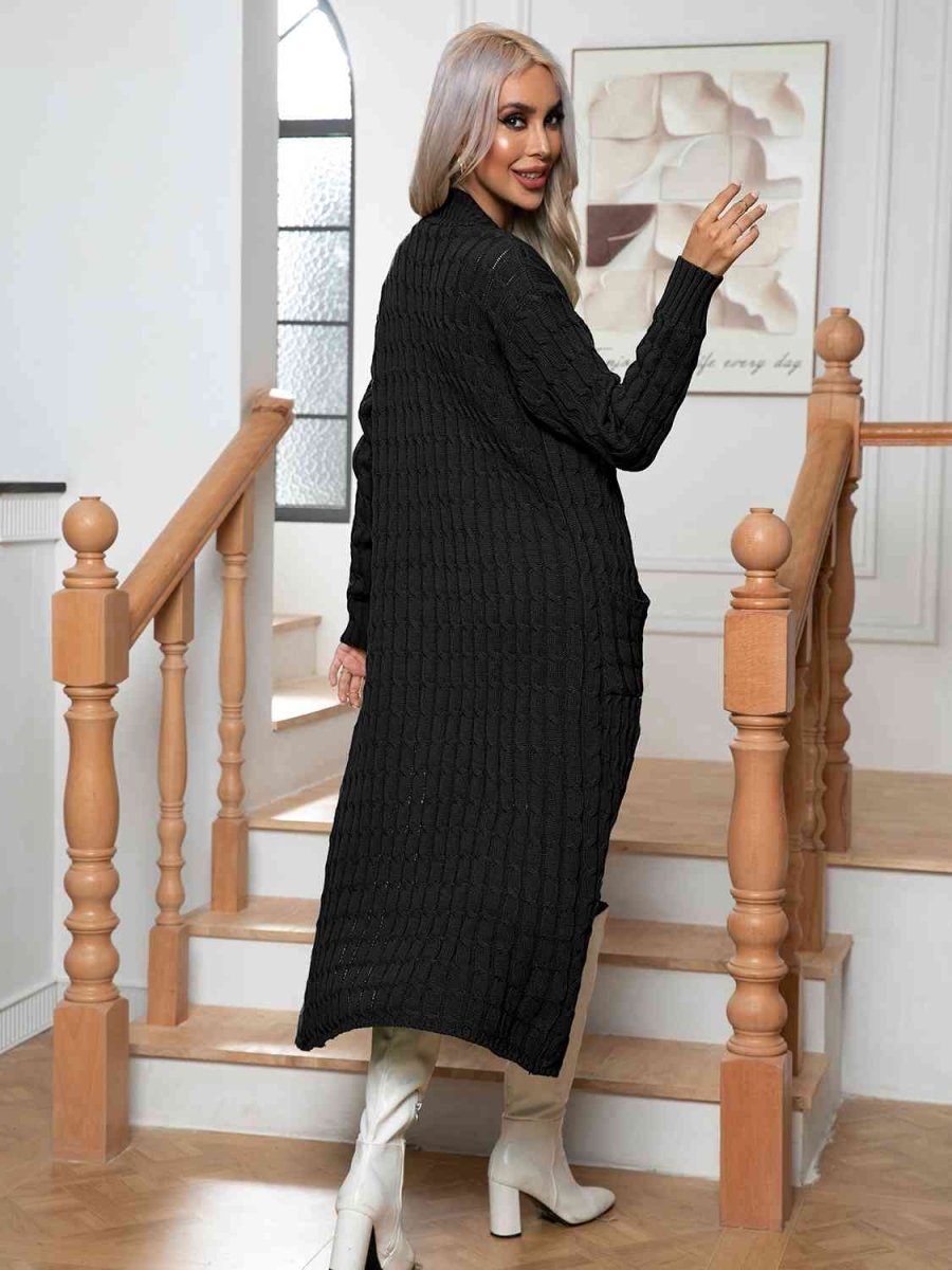 Cable-Knit Open Front Cardigan with Pockets - 3 Colors - Luxe Shopping