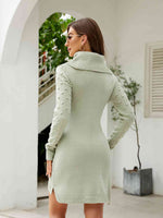 Turtleneck Long Sleeve Slit Sweater Dress - 2 Colors