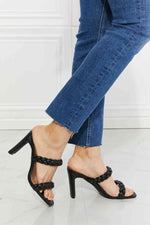 Double Braided Block Heel Sandal in Black - Luxe Shopping