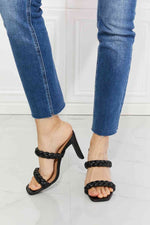 Double Braided Block Heel Sandal in Black - Luxe Shopping