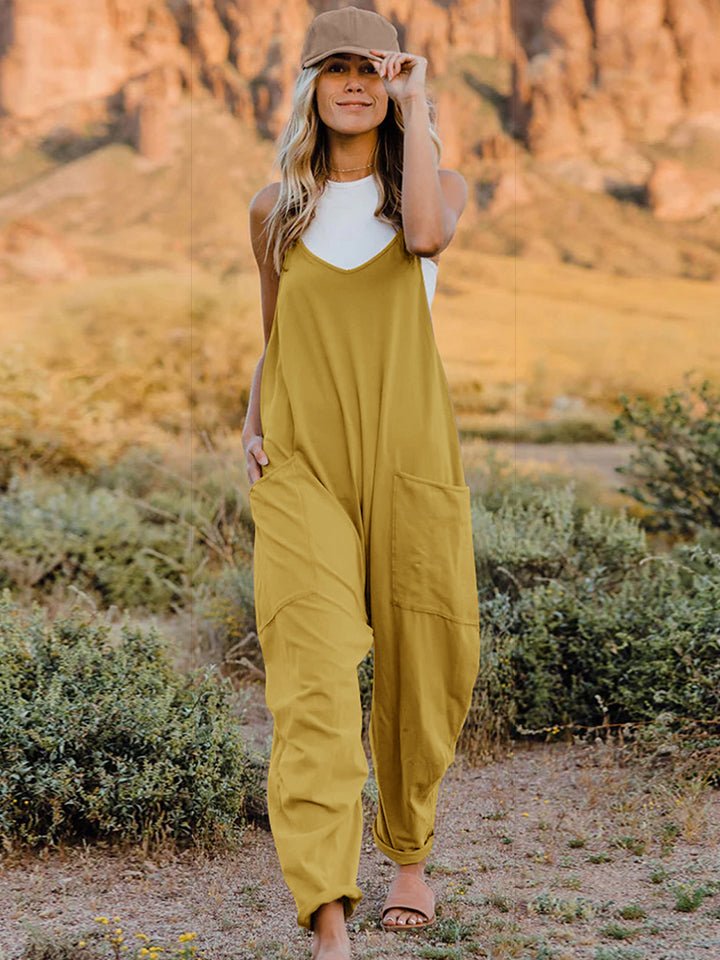 Double Take Full Size Sleeveless V-Neck Pocketed Jumpsuit - 2 Colors - Luxe Shopping