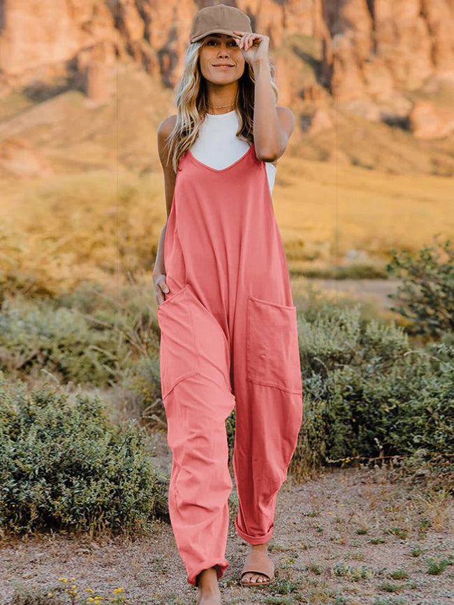 Double Take Full Size Sleeveless V-Neck Pocketed Jumpsuit - 2 Colors - Luxe Shopping