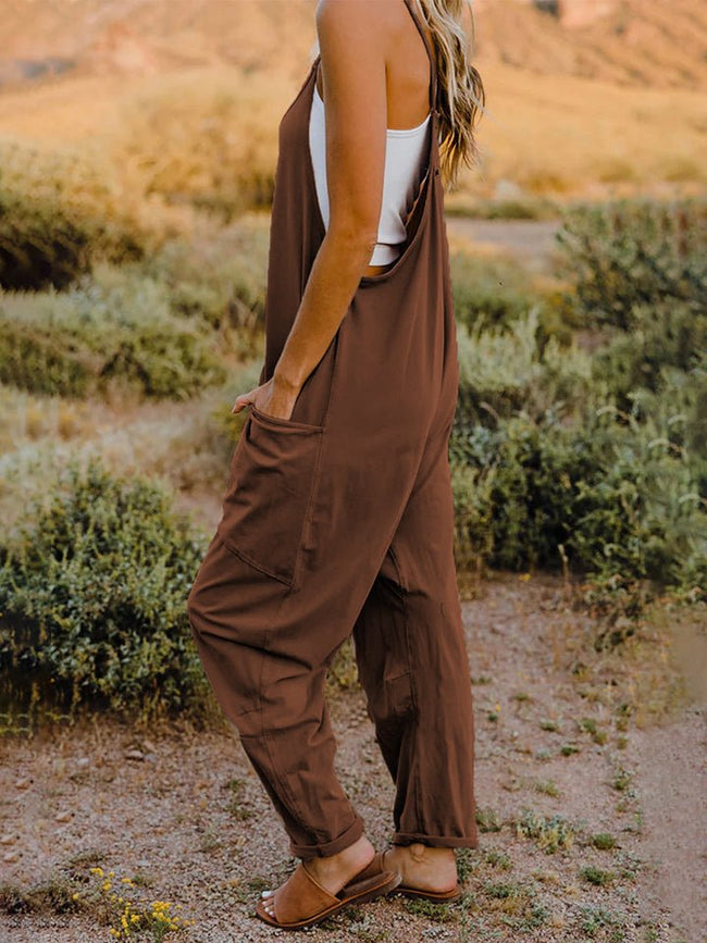 Double Take Full Size Sleeveless V-Neck Pocketed Jumpsuit - 2 Colors - Luxe Shopping