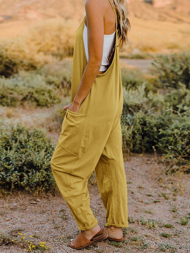 Double Take Full Size Sleeveless V-Neck Pocketed Jumpsuit - 2 Colors - Luxe Shopping