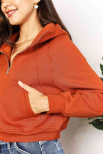 Double Take Half-Zip Long Sleeve Hoodie - Luxe Shopping