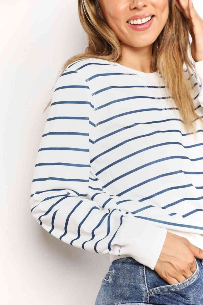 Double Take Striped Long Sleeve Round Neck Top - Luxe Shopping