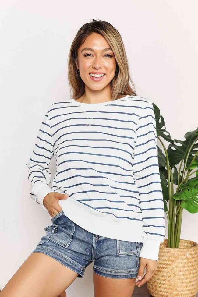 Double Take Striped Long Sleeve Round Neck Top - Luxe Shopping