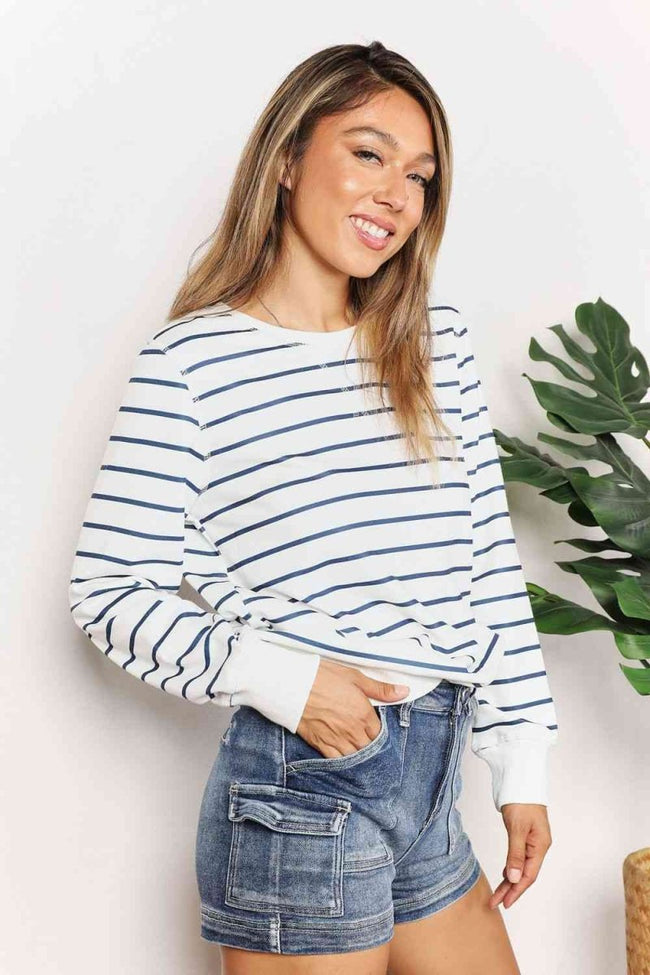 Double Take Striped Long Sleeve Round Neck Top - Luxe Shopping