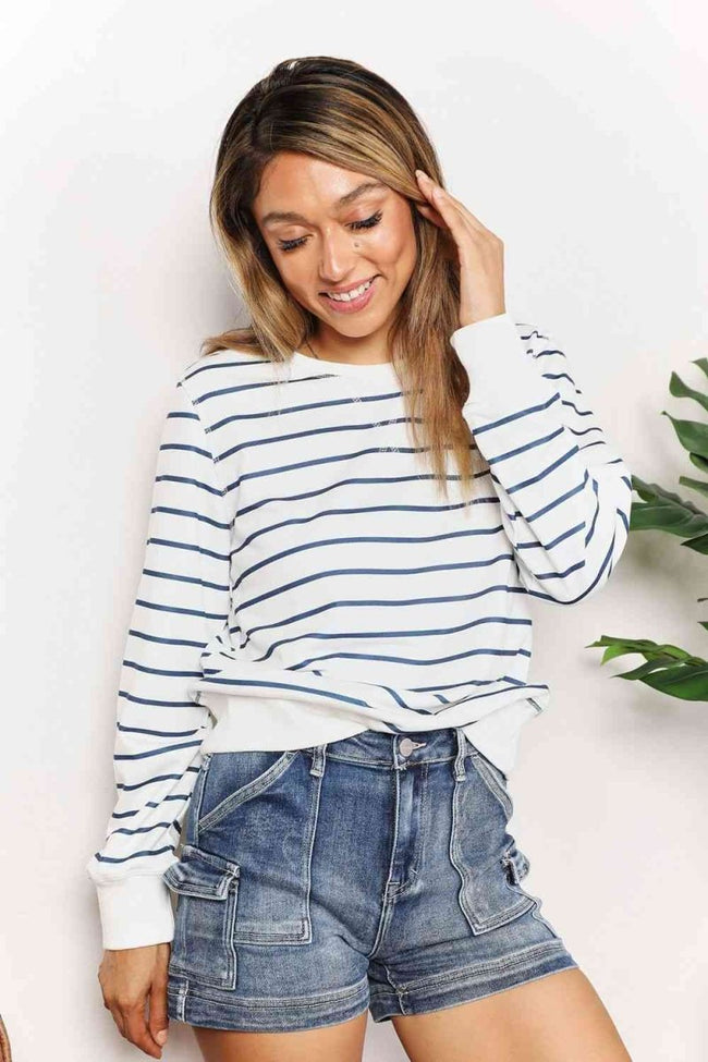 Double Take Striped Long Sleeve Round Neck Top - Luxe Shopping