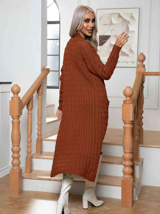 Cable-Knit Open Front Cardigan with Pockets - 3 Colors