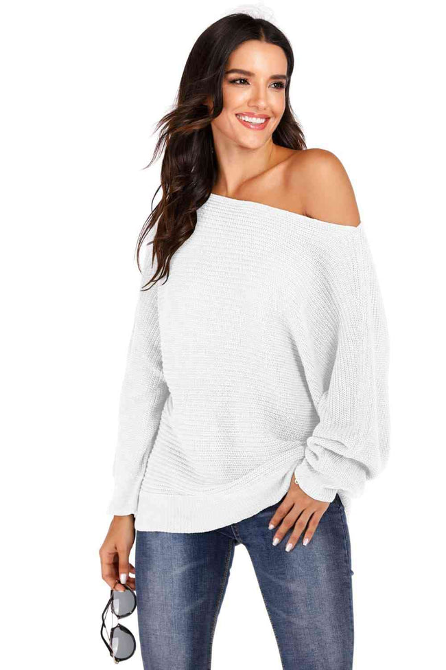 One Shoulder Dolman Sleeve Sweater - 2 Colors