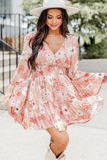 Floral Smocked High Waist Bell Sleeve Mini Dress - Luxe Shopping