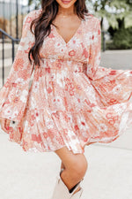 Floral Smocked High Waist Bell Sleeve Mini Dress - Luxe Shopping