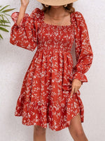 Floral Smocked Square Neck Dress - Luxe Shopping