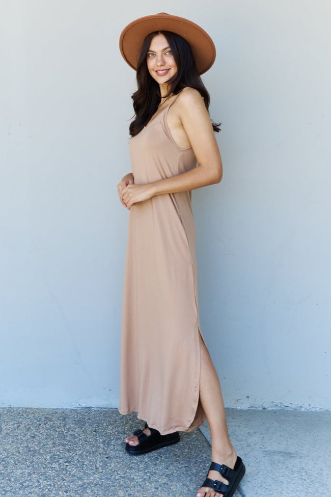 Full Size Cami Side Slit Maxi Dress in Camel - Luxe Shopping