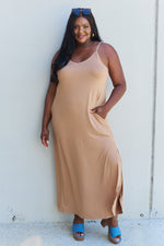 Full Size Cami Side Slit Maxi Dress in Camel - Luxe Shopping