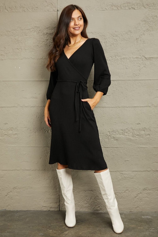 Full Size Surplice Flare Ruching Dress - Luxe Shopping