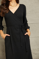 Full Size Surplice Flare Ruching Dress - Luxe Shopping