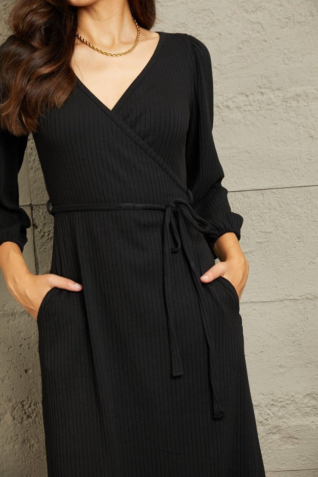 Full Size Surplice Flare Ruching Dress - Luxe Shopping